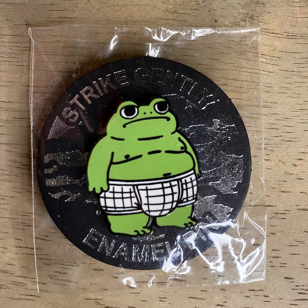 Strike Gently Co Enamel Pin -‎ Frog In Underwear Design - Brand New